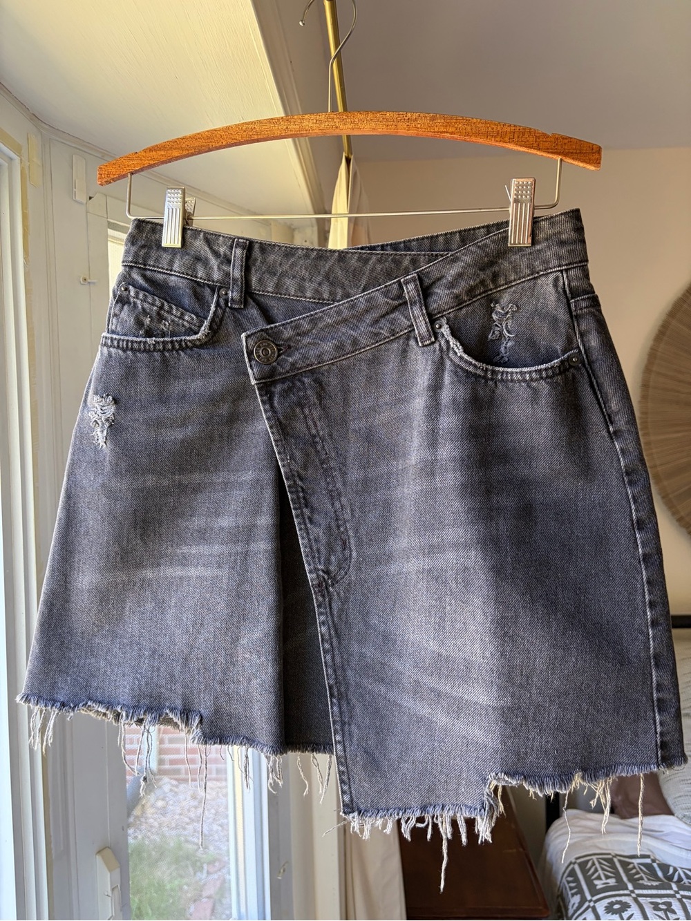 BDG Black Washed Distressed Denim Mini Skirt